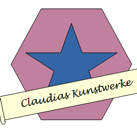 Logo von Claudias Kunstwerke mit einem blauen Stern auf rosafarbenem Hintergrund.